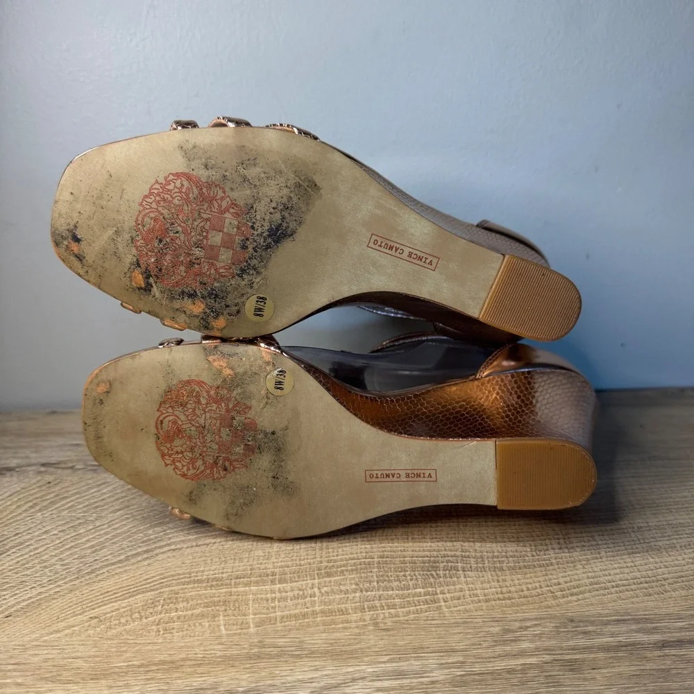 Vince Camuto 8W Rose Gold‎ Wedge Sandals Crystal Rhinestone Embellished Glam